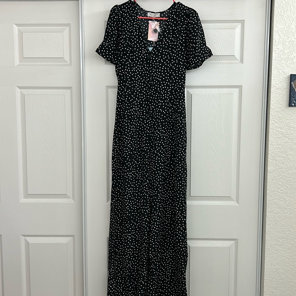 Hayden brand long jumpsuit. Black and white polka dots